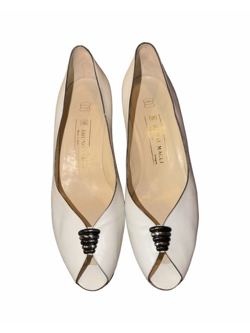 Bruno Magli Italian White Leather Pump Peep Toe High Heel Shoes Size 10B Lady Di